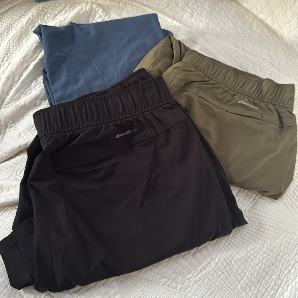 3 Eddie Bauer Women's Navy Blue, Black & Olive Green Joggers L